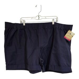Blue Mountain Women's Plus 3X Utility Shorts Navy Blue Elastic Waist Stretch
